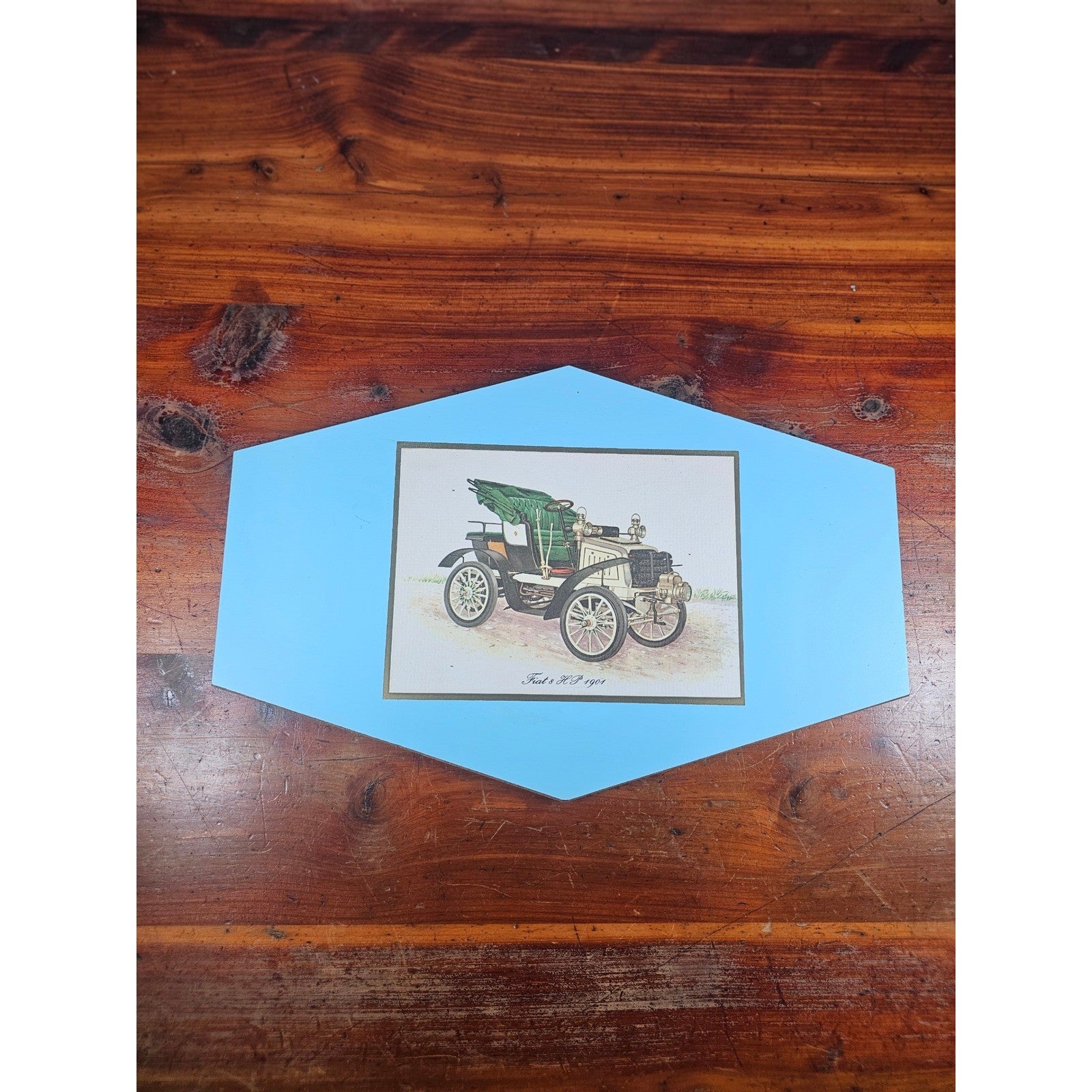 Vintage Style Fiat 8 HP 1901 Automobile Wall Plaque 8x11.5 Handmade