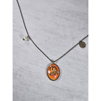 Vintage Oval Art Pendant Necklace Boho Goat Image Brass Tone