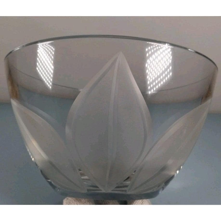 Vintage Crystal Glass Bowl Frosted Leaf Design Clear Decorative Bowl