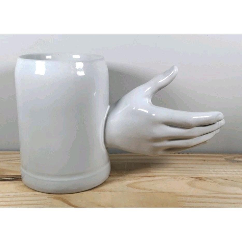 Vintage Gerz West Germany White Beer Stein Sculptural Hand Handle