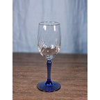 Vintage Blue Stem Wine Glass Clear Etched Bowl 8 Inch Goblet