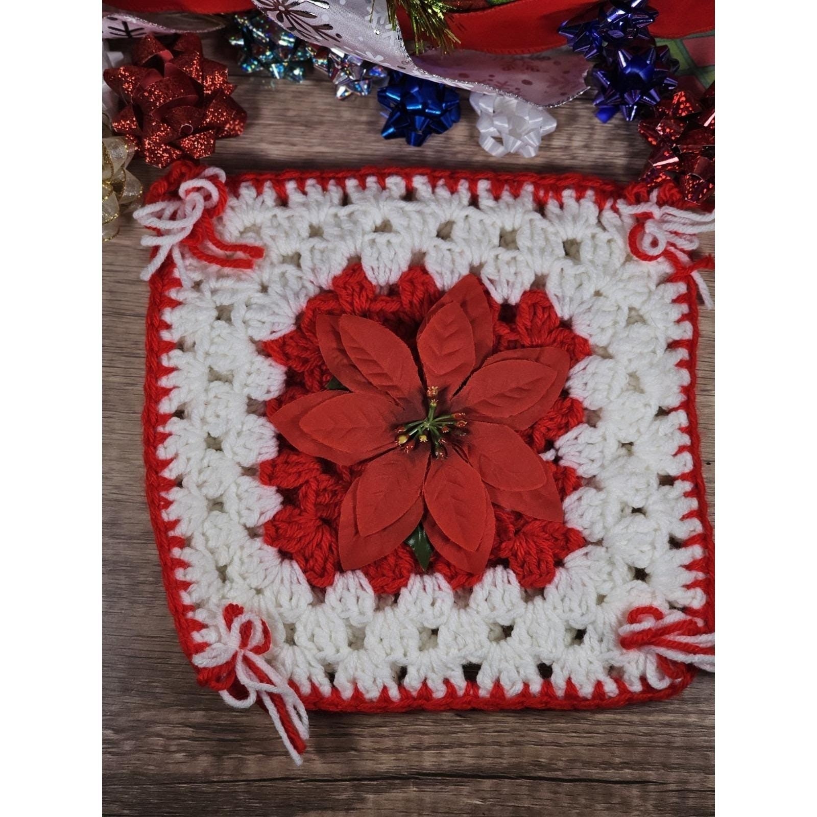 Vintage Crochet Poinsettia Ornaments Set 3 Christmas Decor