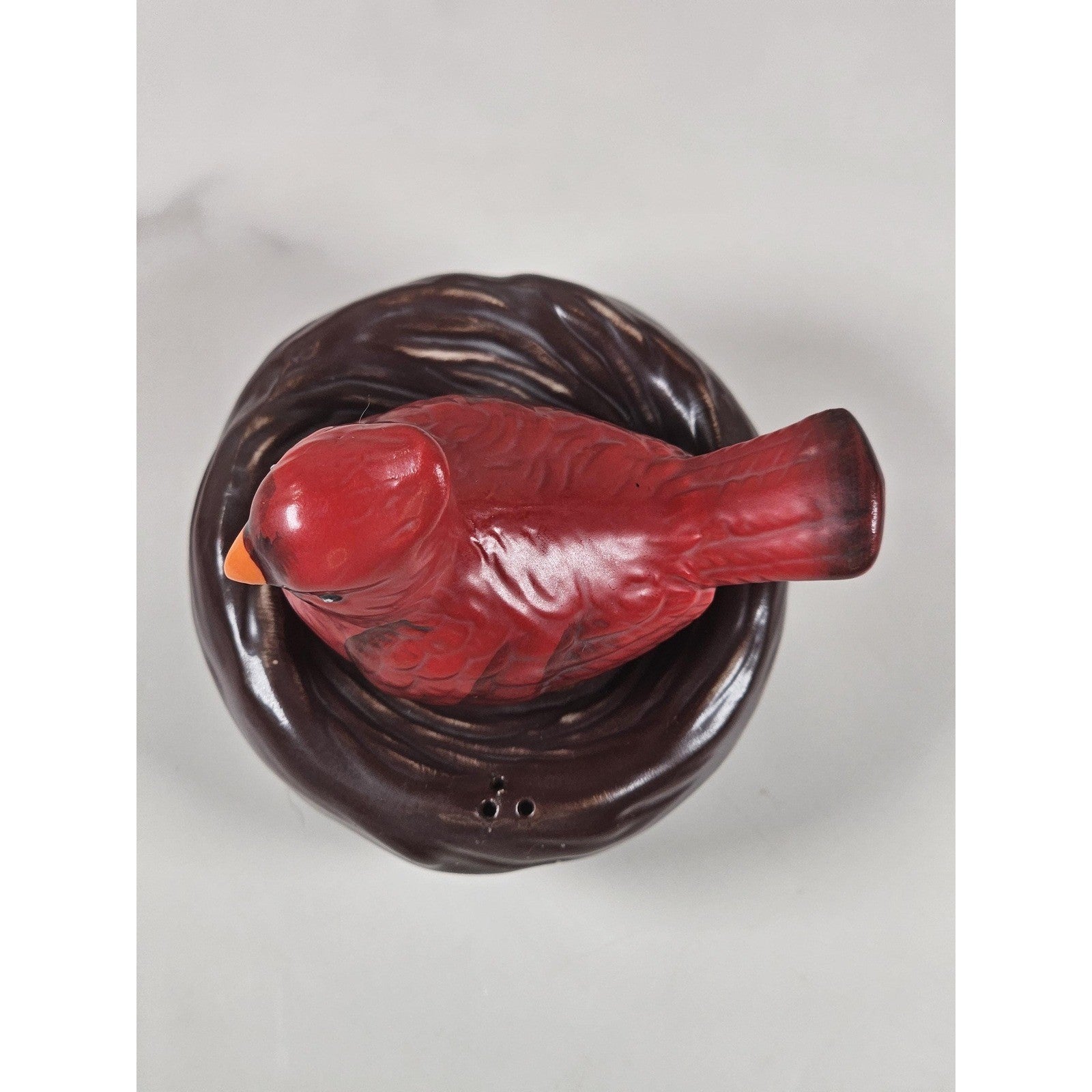 Cardinal Bird Salt Pepper Shakers Nest Set Ceramic Vintage