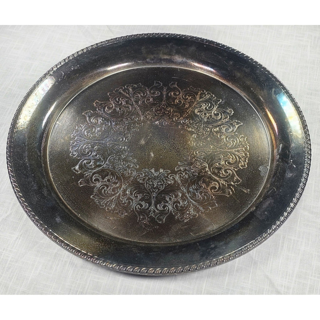 Vintage Wm Rogers Silver Plated Ornate Floral Serving Tray Plate