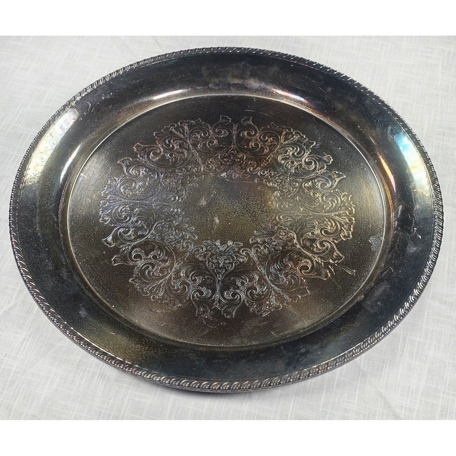 Vintage Wm Rogers Silver Plated Ornate Floral Serving Tray Plate