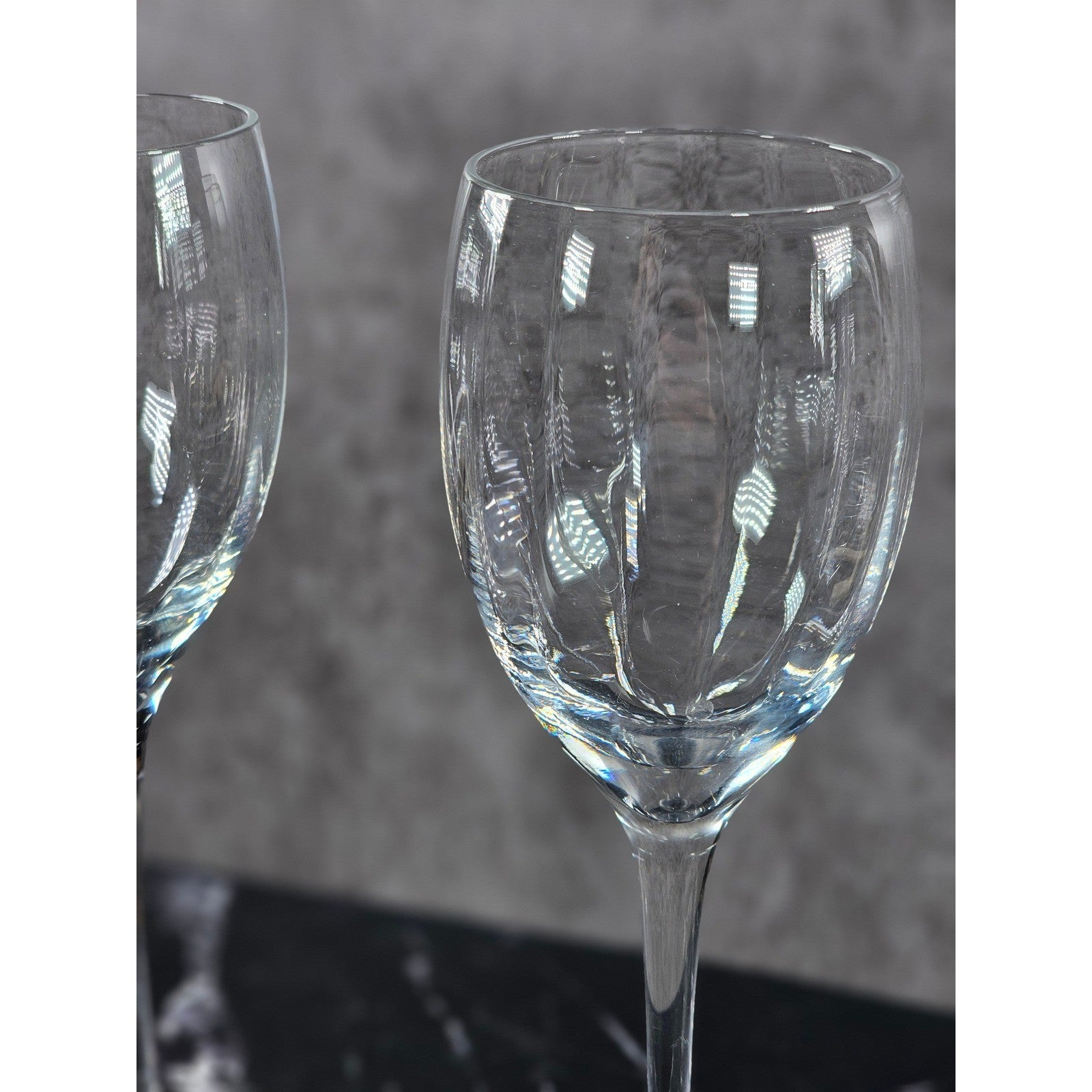 Vintage Crystal Fantasy Ribbed Water Goblets Set of 2 Glasses 7.5