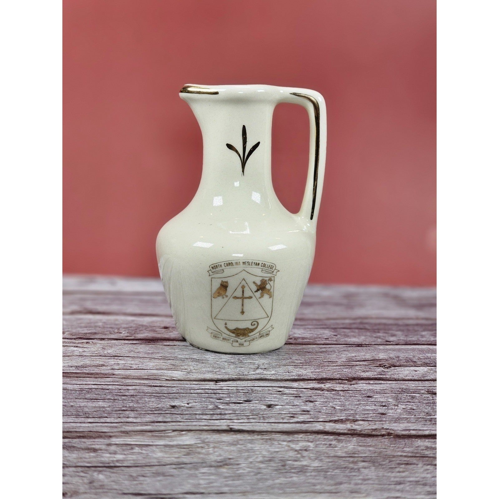 Vintage 1956 North Carolina Wesleyan College Mini Pitcher 4 Inch Ceramic