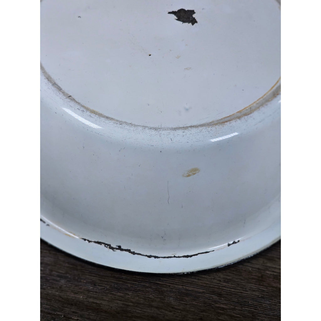 Vintage White Enamel Wash Basin Bowl Black Rim Rustic Farmhouse