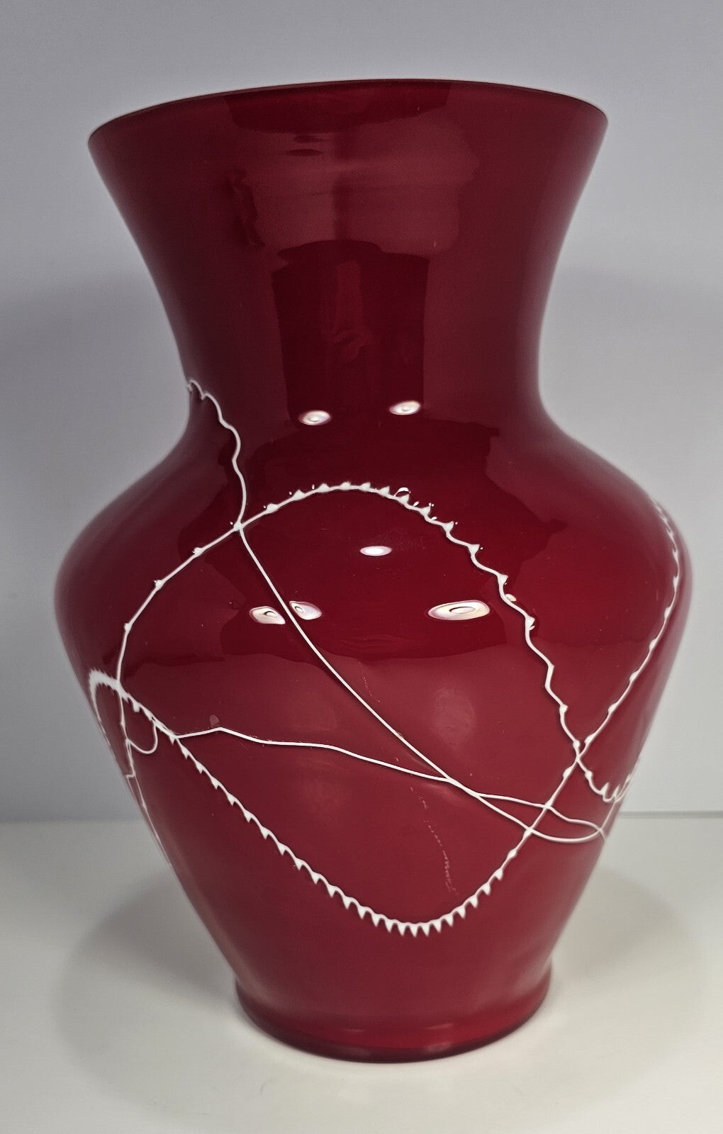 Red Flower Vase W/ White Squiggly Lines