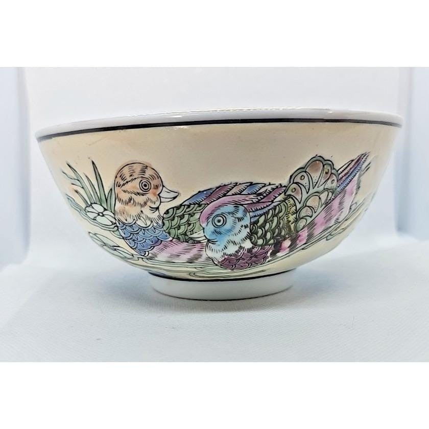 Antique Chinese Famille Rose Bowl Tongzhi Mark Lotus Mandarin Ducks