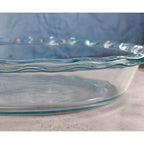 Vintage Pyrex Clear Glass Pie Dish with Blue Dot Rim 11 Inch