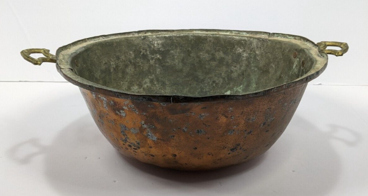 Vintage Copper Plated Pot With Cast Brass Handles