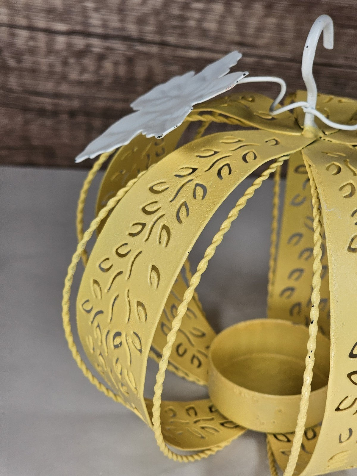 Yellow Metal Pumpkin Candle Holder Lantern Fall Decor Halloween Thanksgiving 4.5