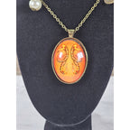Vintage Gemini Snake Pendant Necklace Orange Zodiac Charm
