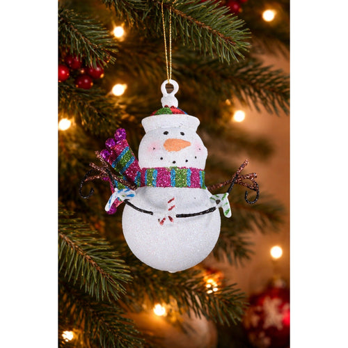 Glitter Snowman Christmas Ornament Candy Cane Garland Holiday Decor