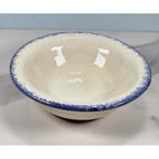 Vintage Hand-Turned Spongeware Bowl Blue Rim 4.5 Inch Rustic Pottery