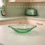 Green Glass Candy Dish Handled Vintage Serving Bowl