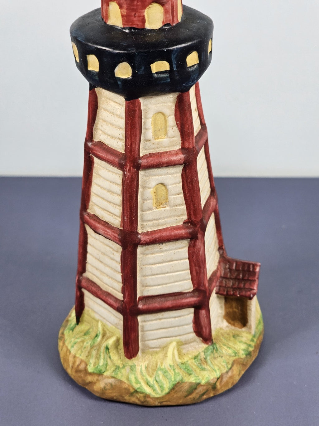Vintage Ks Collection Beige Wood Design Red Stripe Design Lighthouse 6" Tall C
