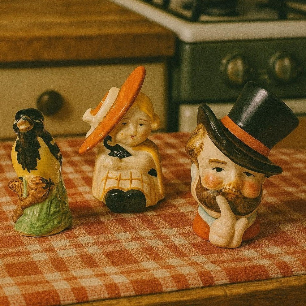 Vintage Salt and Pepper Shakers Lot of 3 Rustic Kitchen Shakers