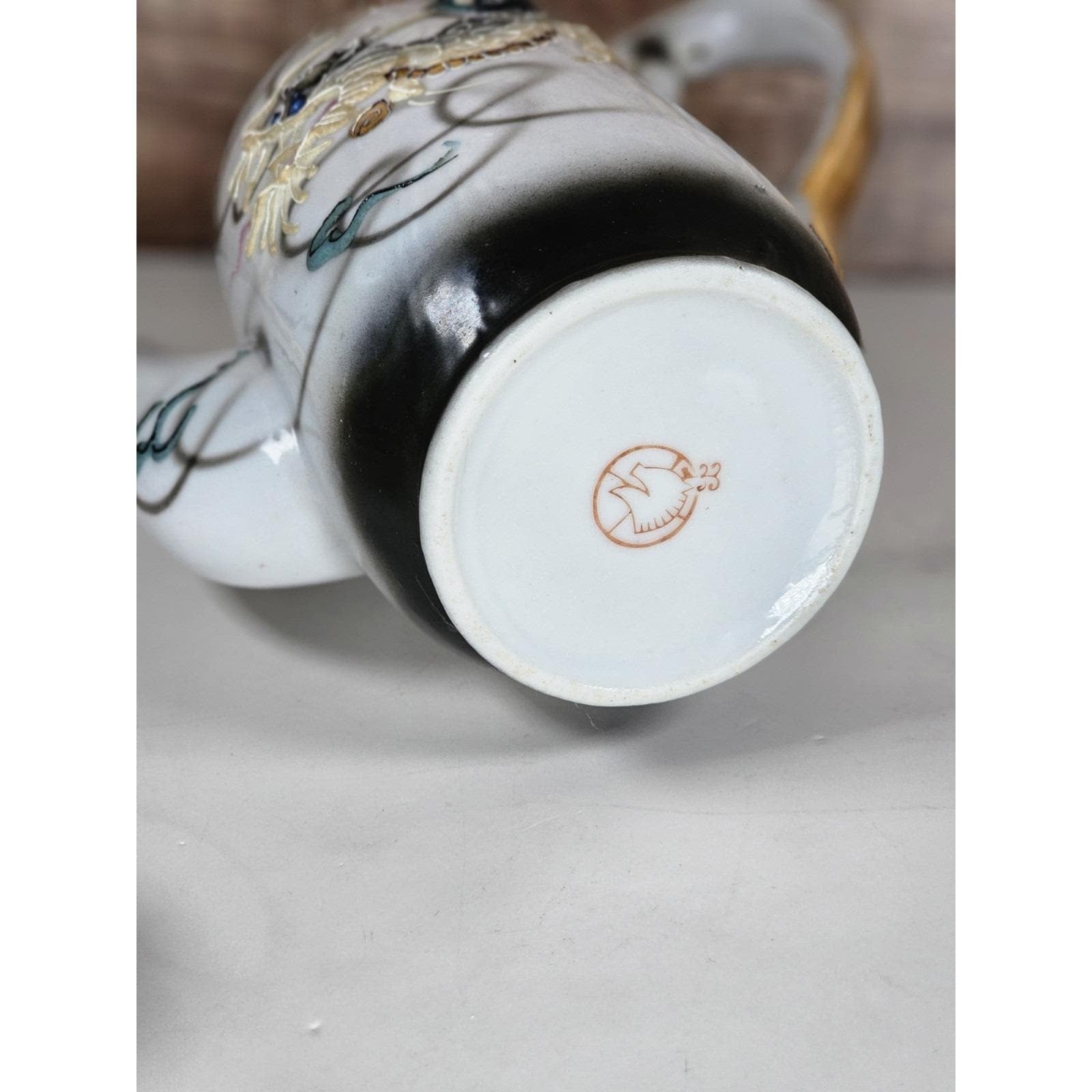 Vintage Japanese Dragon Ware Moriage Tea Coffee Pot Kutani Style Gold Accents