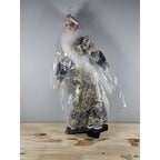 Vintage 1920s Porcelain Doll Gold White Lace Feather Boa In Box
