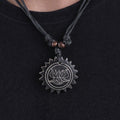 Vintage Carved Black Pendant Necklace Sunburst Lotus Design