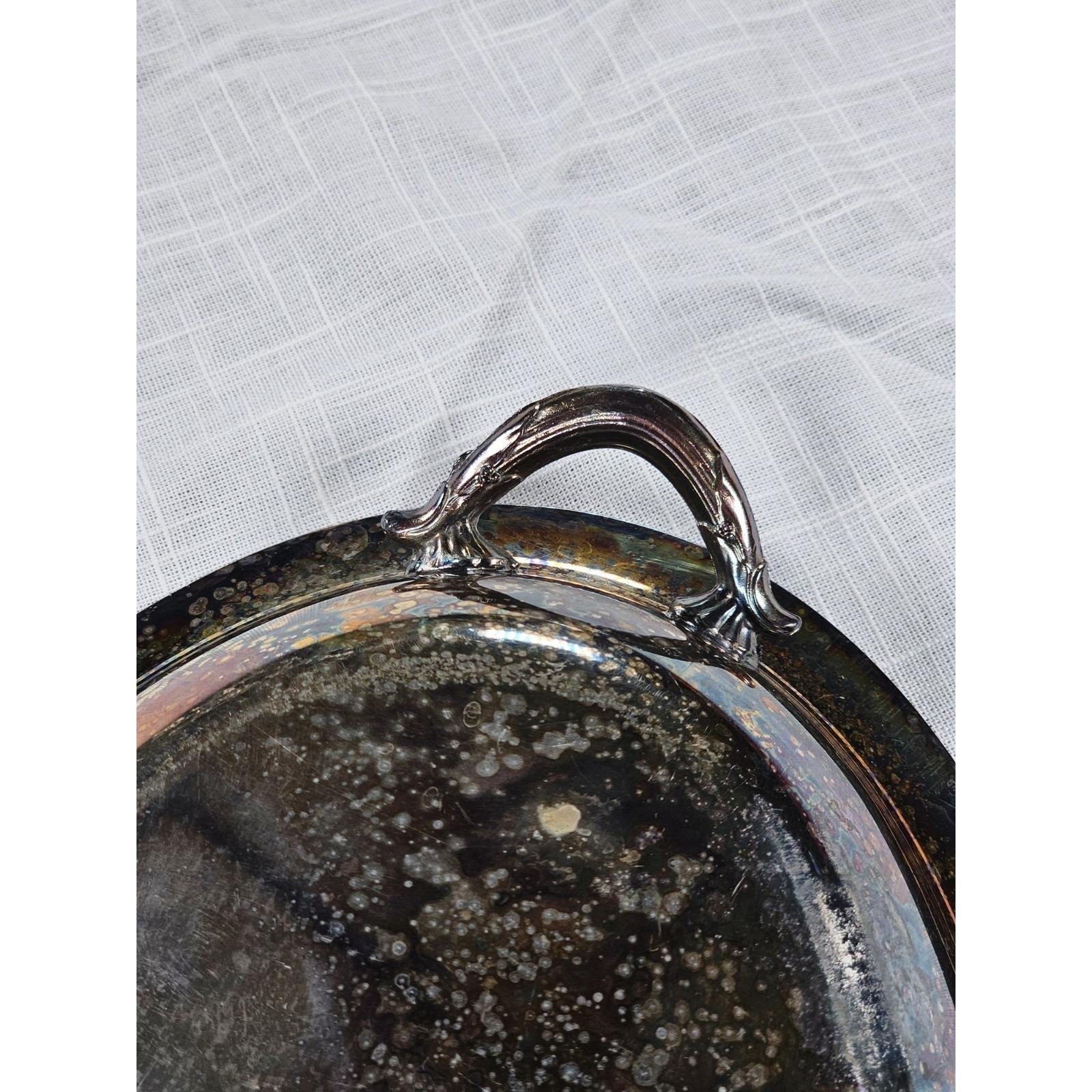 Vintage Silver Plate Oval Serving Dish 10" With Handles