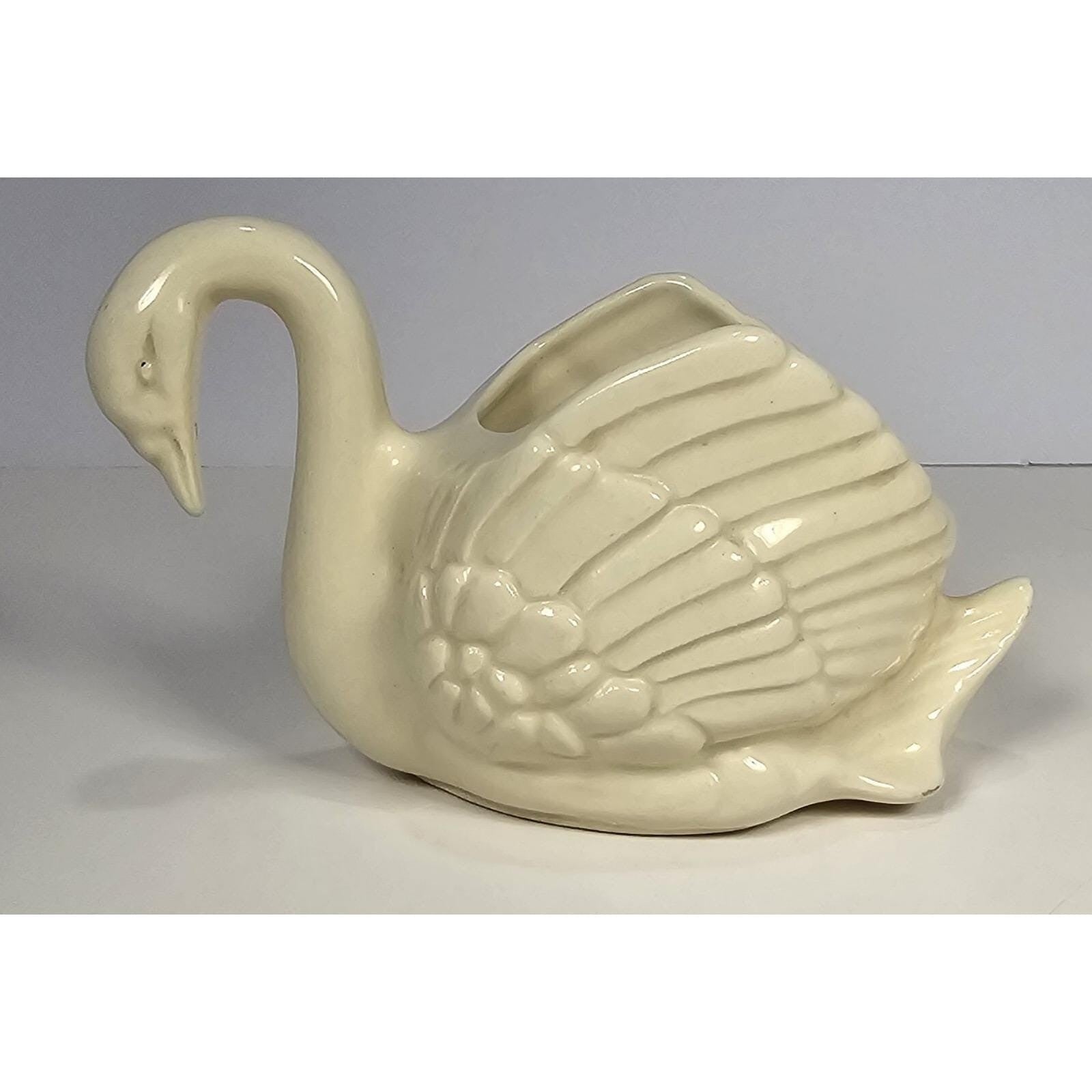 Vintage Porcelain Swan Figurine Small Vase 5.5 Inch