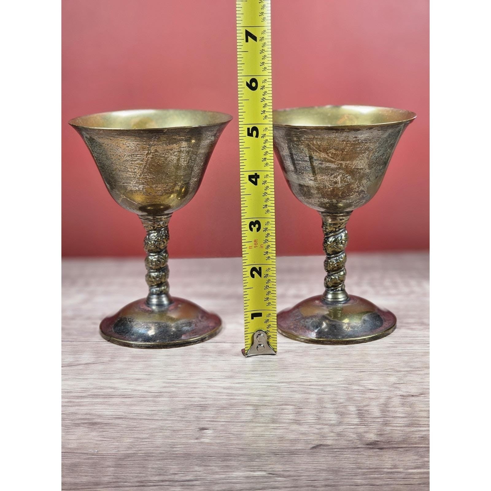 Vintage FB Rogers Silver Plate Goblets Set of 2 Twisted Stem Spain