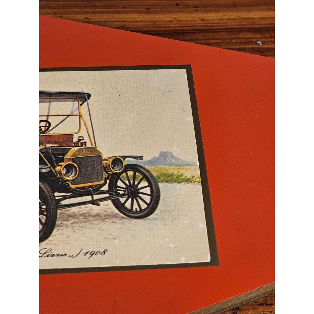 Vintage Ford Model T 1908 Print Mounted on Red Board, 11.5 x 8