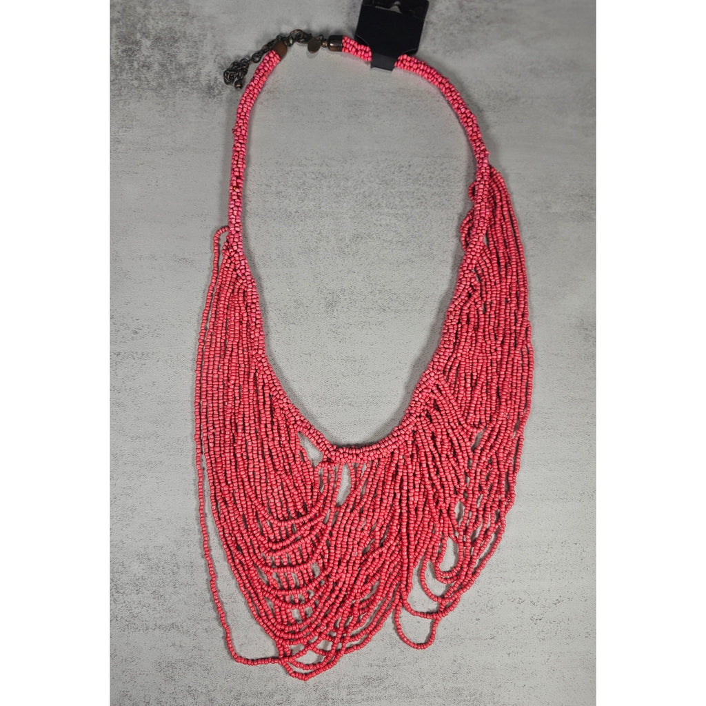 Vintage Multi-Strand Pink Seed Bead Statement Necklace