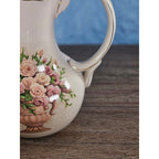 Vintage Belk Floral Ceramic Pitcher Rose Urn Design Cream Vase Handle