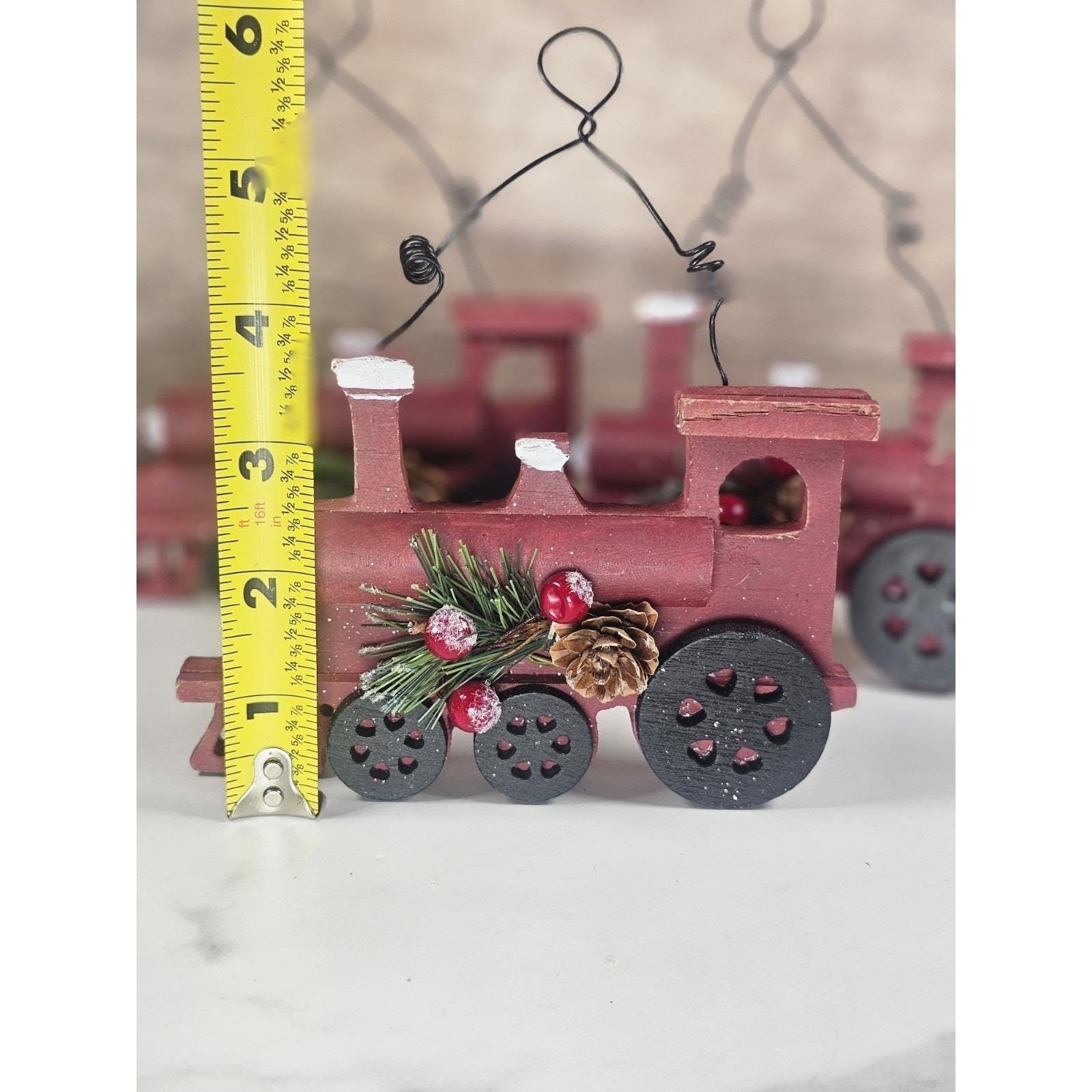 Rustic Wooden Train Ornaments Set Holiday Christmas Tree Decor Vintage Style