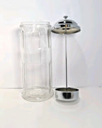 Glass Straw Holder With Chrome Plated Lid Barber Comb Holder Jar