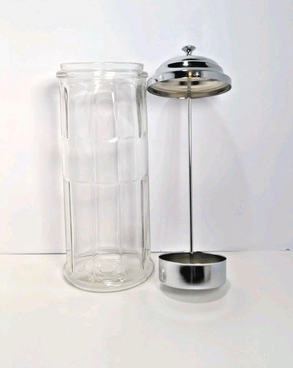 Glass Straw Holder With Chrome Plated Lid Barber Comb Holder Jar