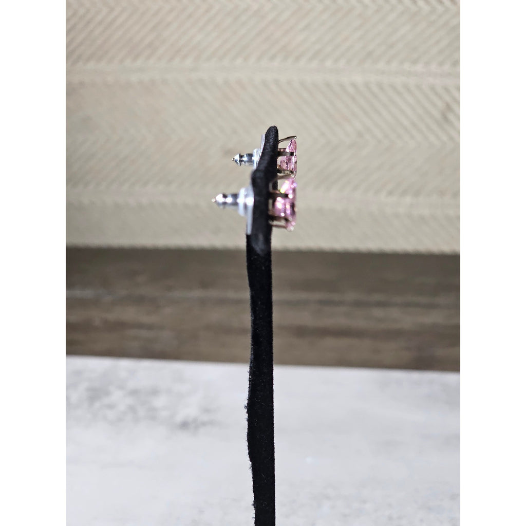 Vintage Pink Teardrop Stud Earrings Silver Tone Used