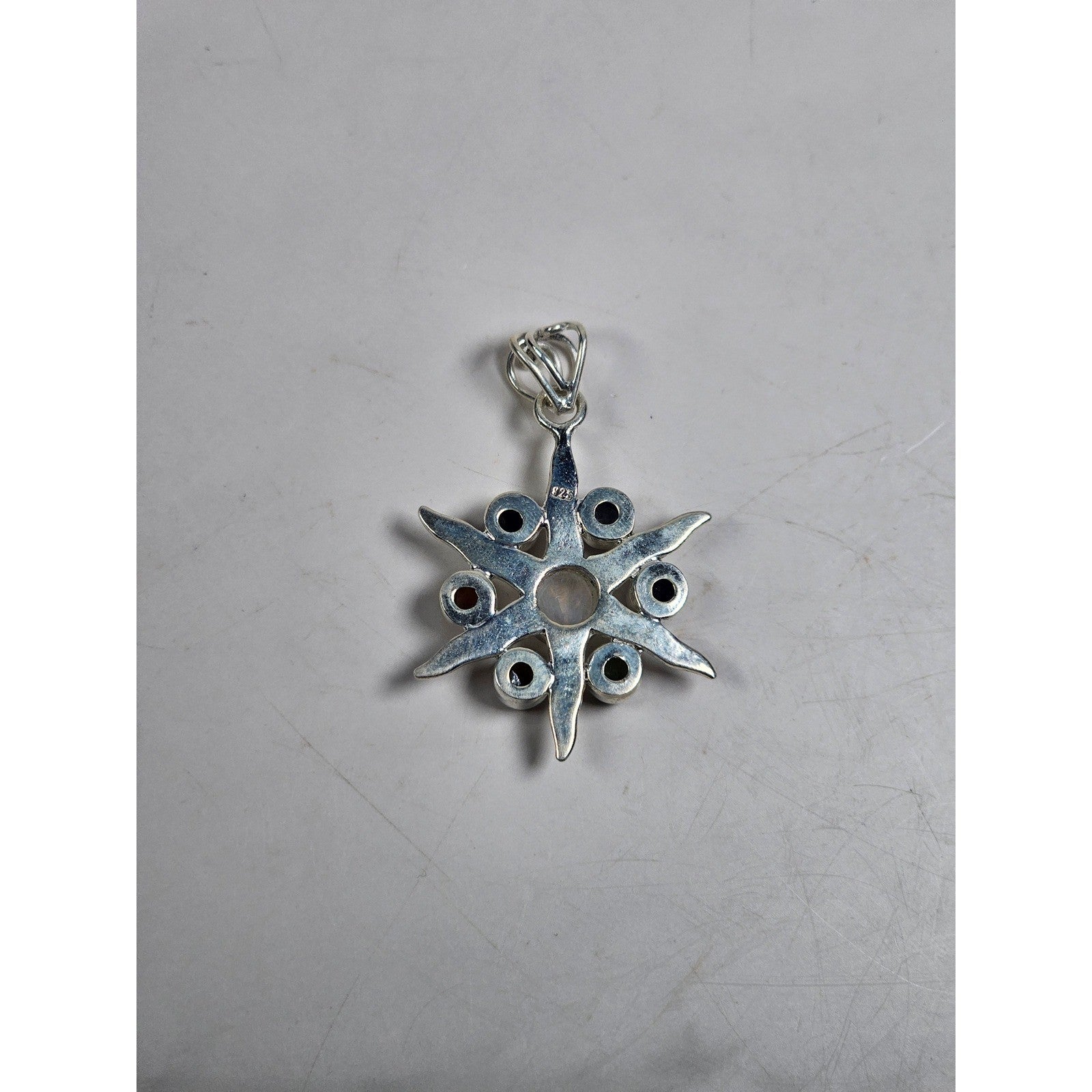 Vintage Sterling Silver Multistone Starburst Pendant .925 No Chain
