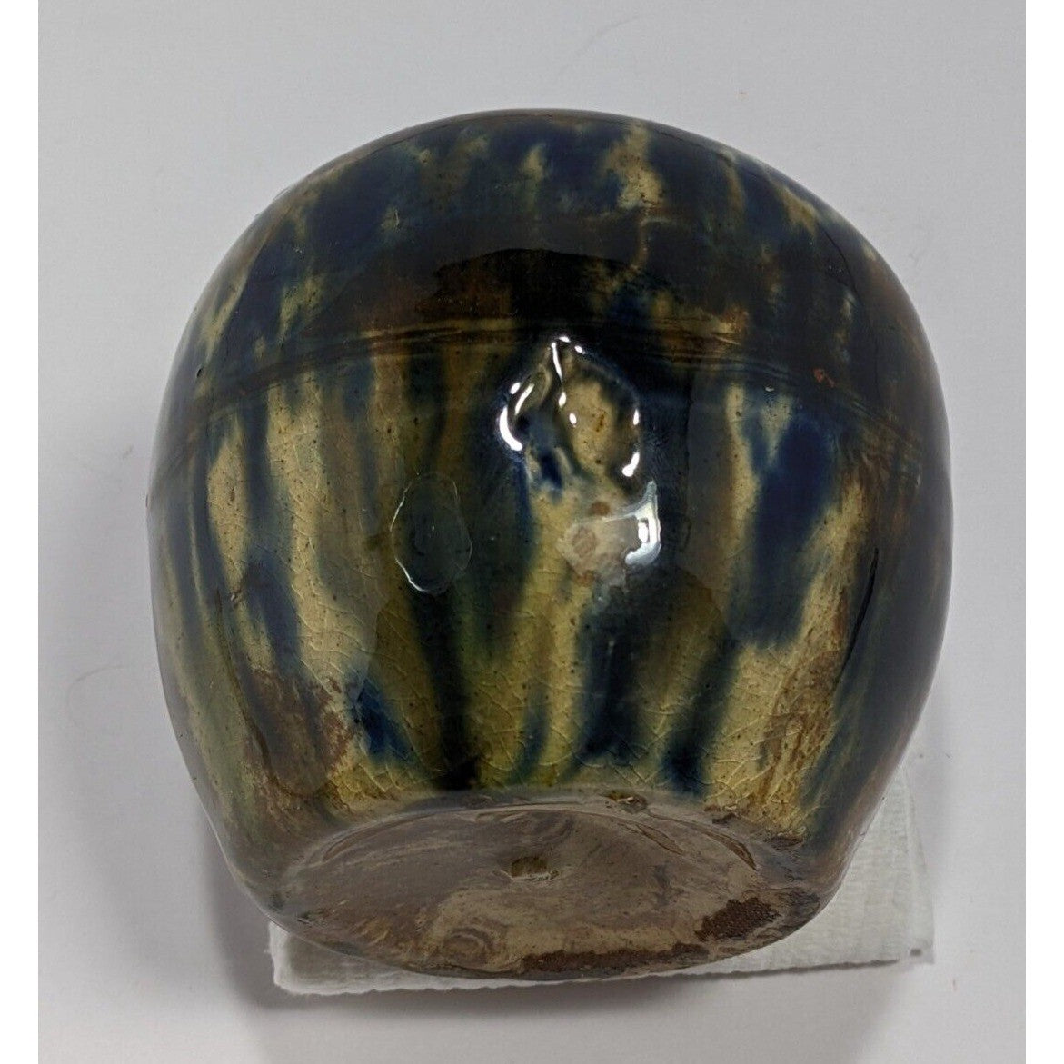 Antique 1800s Scottish Tri-Color Spatter Glaze Yellowware Bank