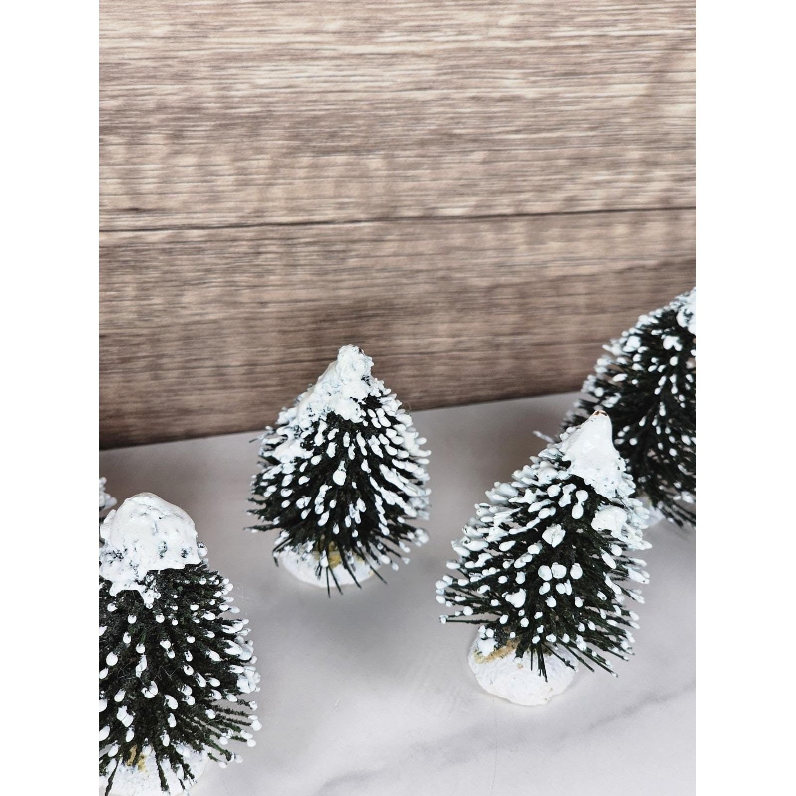 Miniature Christmas Village Trees Set of 8 Snow Dusted 2 Inch Trees