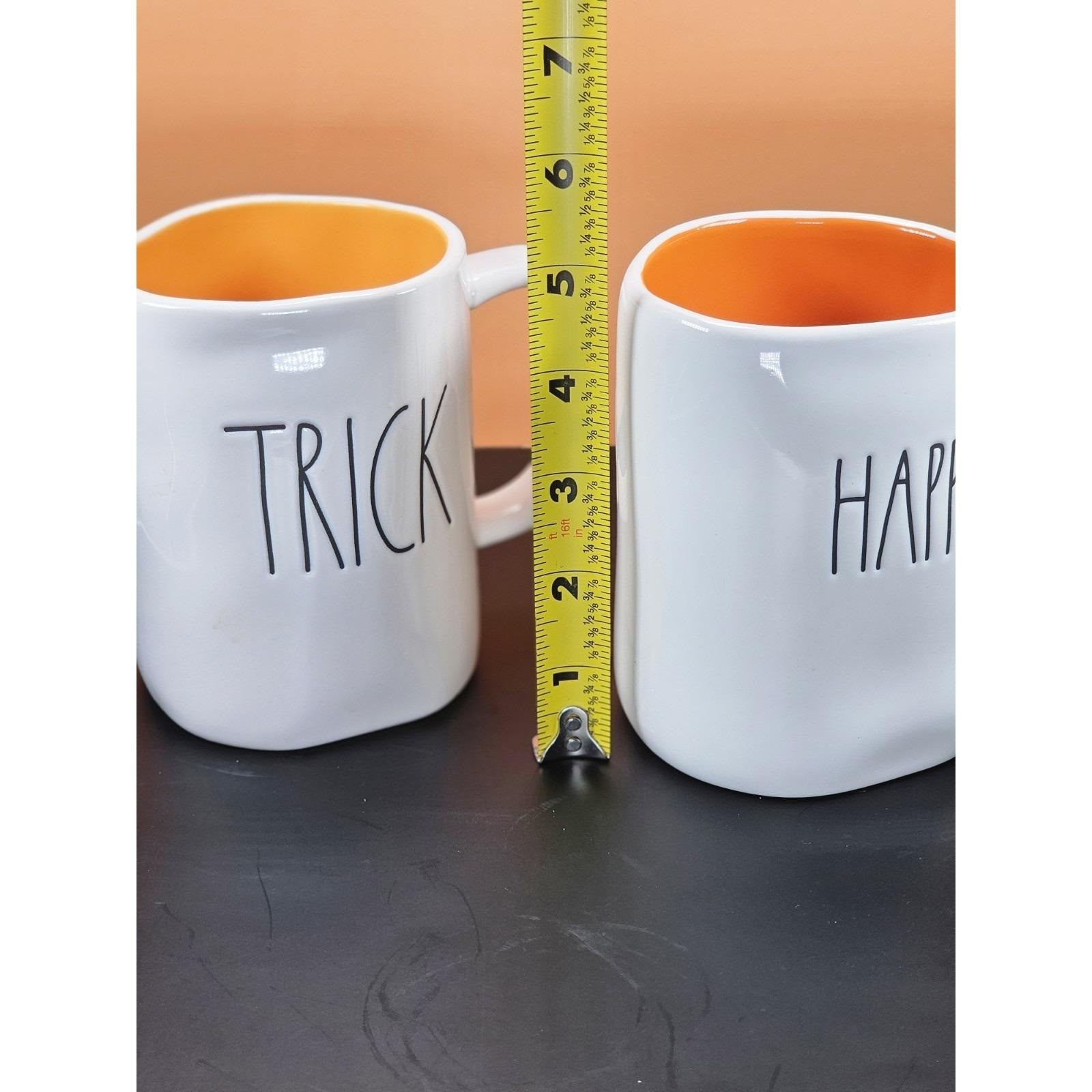 Vintage Rae Dunn Halloween Mugs Set Orange Interior Double Sided Ceramic