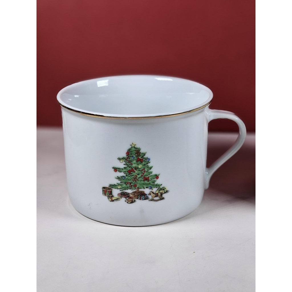 Vintage Tienshan Christmas Tree Mugs Set of 2 Porcelain Holiday Cups