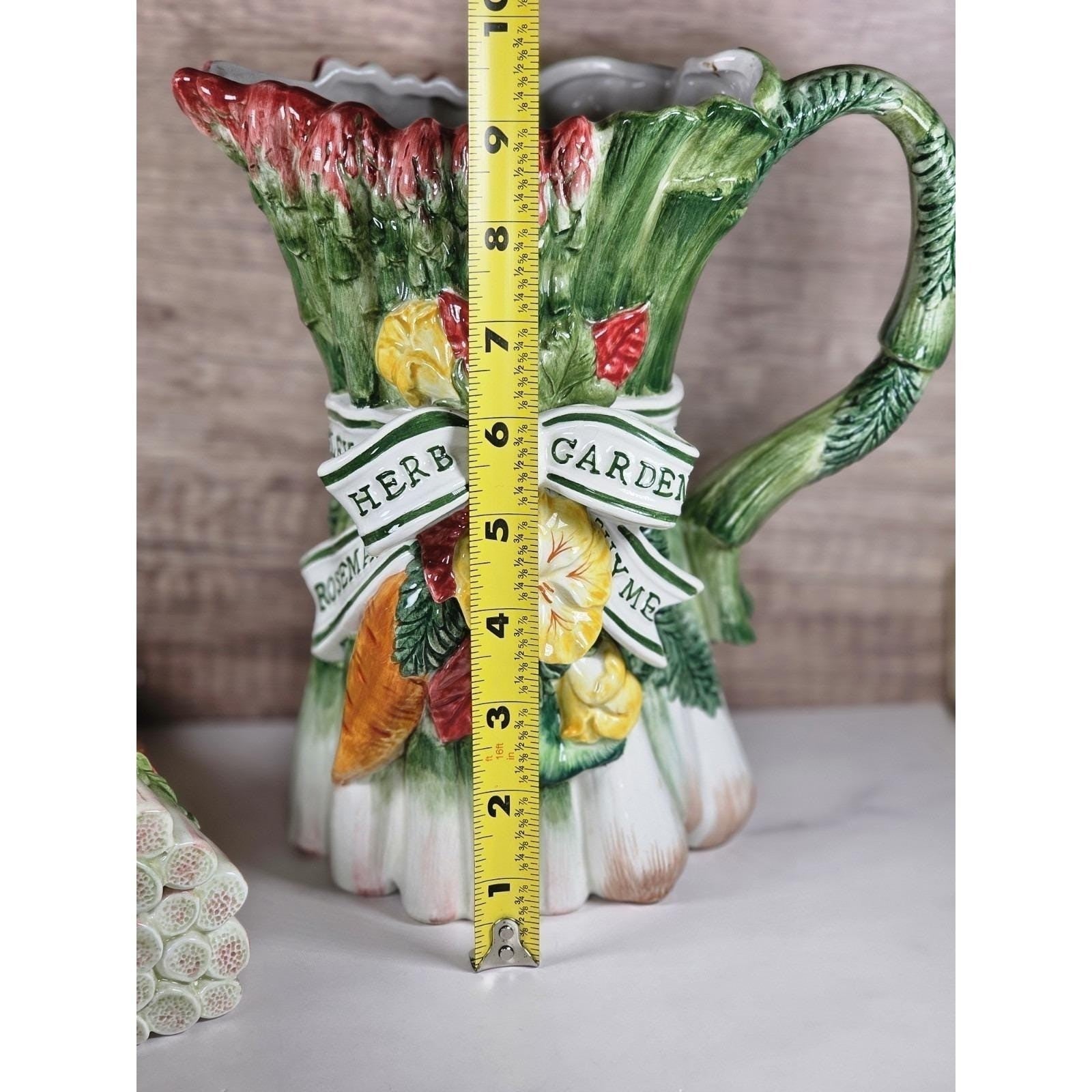Vintage Fitz & Floyd Herb Garden Figural Asparagus Pitcher Mug  Lidded Box