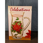 Vintage Poinsettia Glass Pitcher 72 oz Hand Painted Crackle Glass