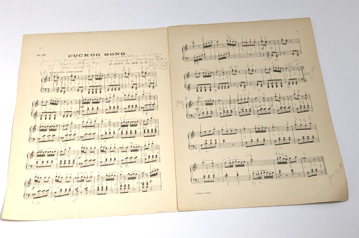 Cuckoo Song Sheet Music By W. Popp 1932