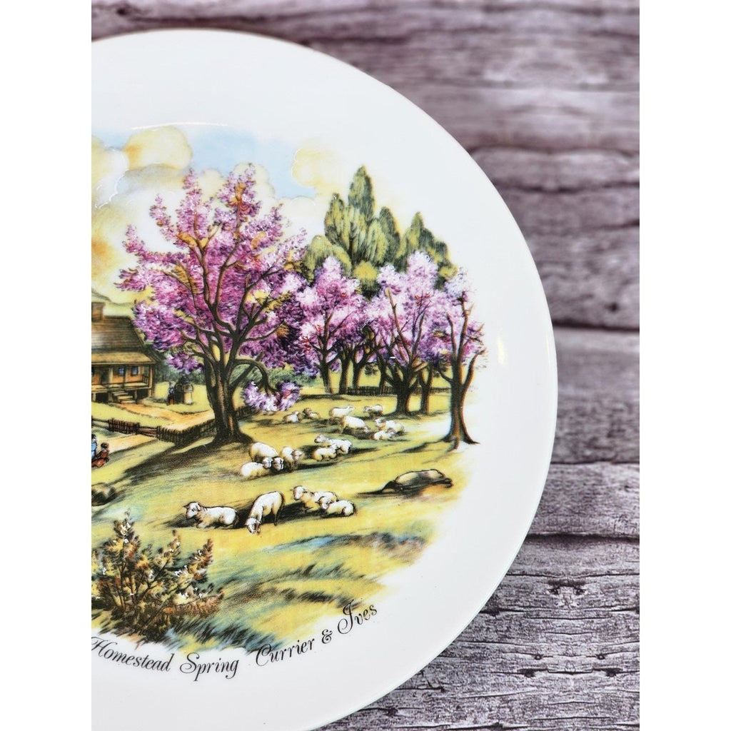 Vintage Currier & Ives Style Pastoral Plate Spring Farm Scene Japan 6.5"