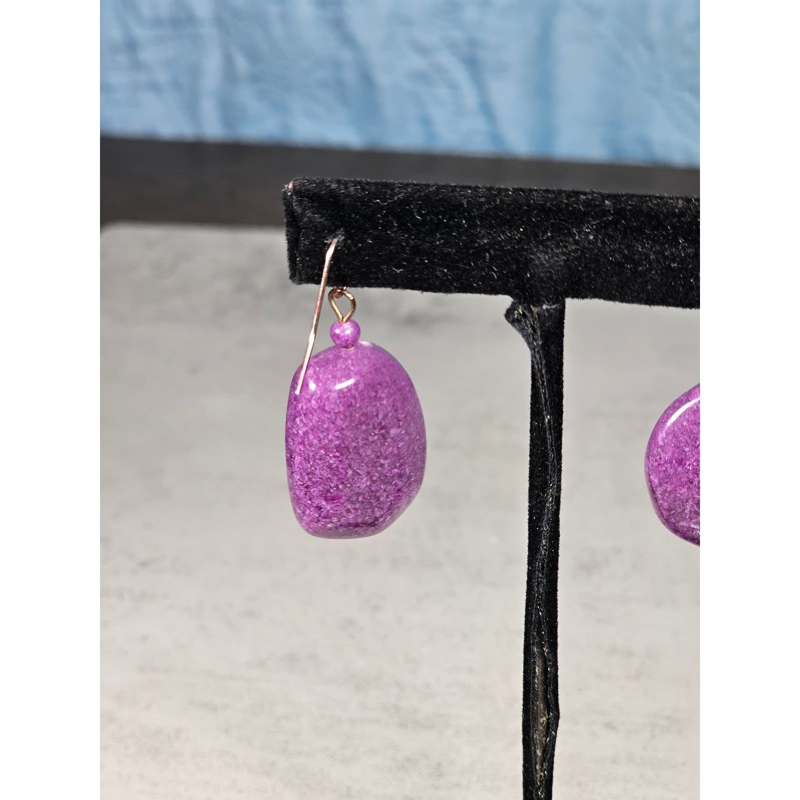 Purple Stone Drop Earrings Handmade Dangle Earrings Vintage Style