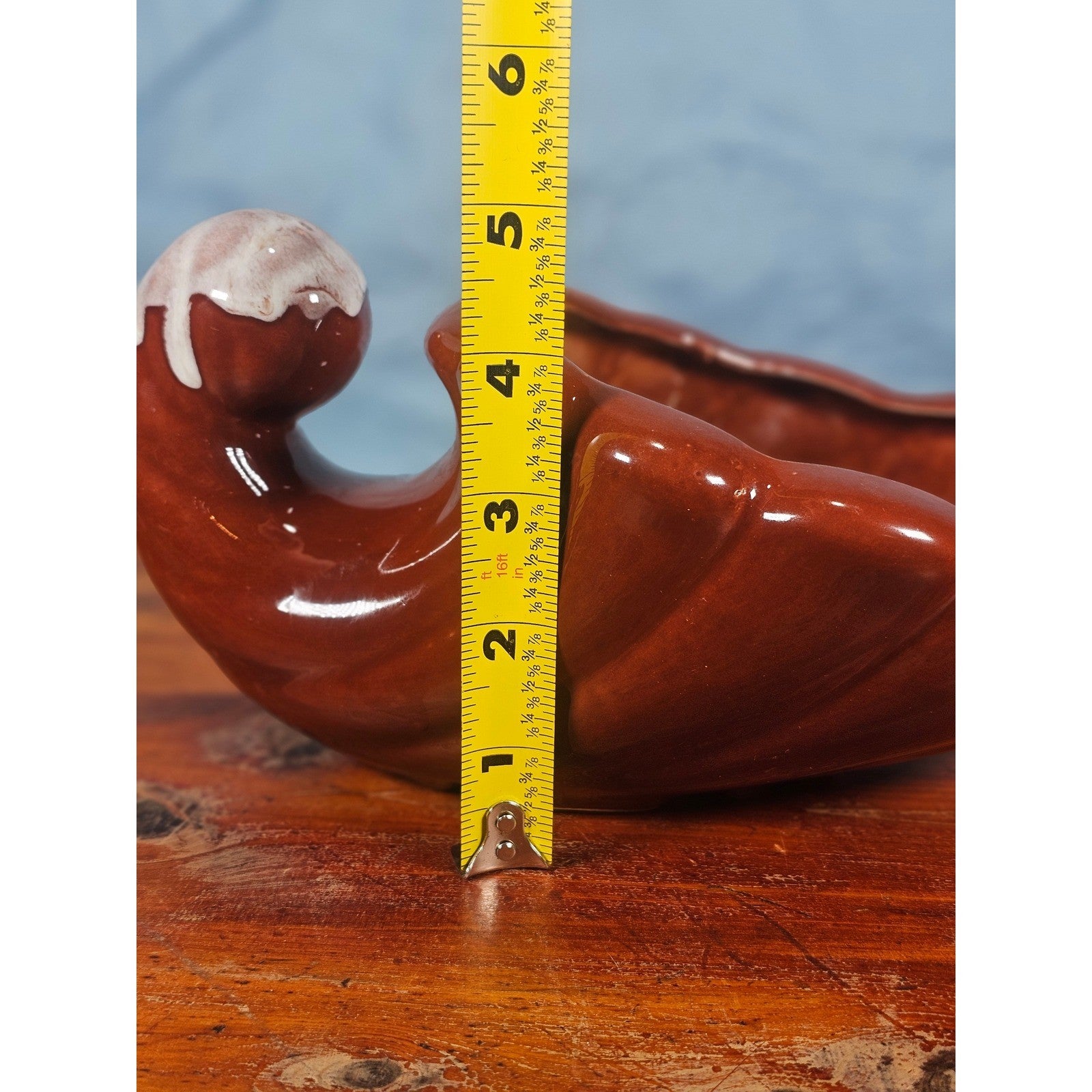 Vintage Ceramic Cornucopia Bowl Brown & White Art Pottery Mid Century Decor