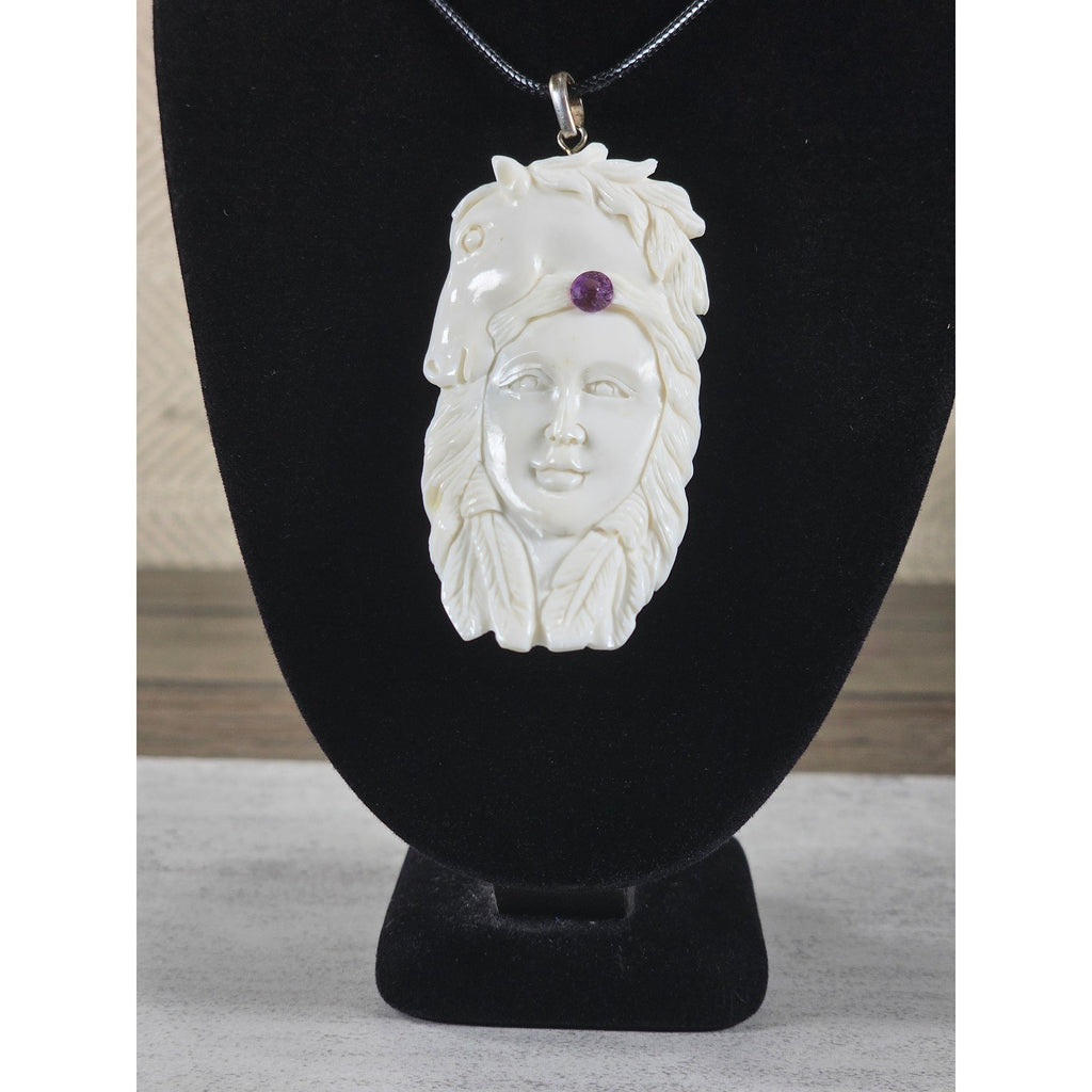 Vintage Carved Native American Horse Headdress Pendant