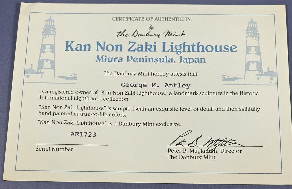 Danbury Mint Kan Non Zaki Lighthouse Sculpture Japan Collection W/ COA