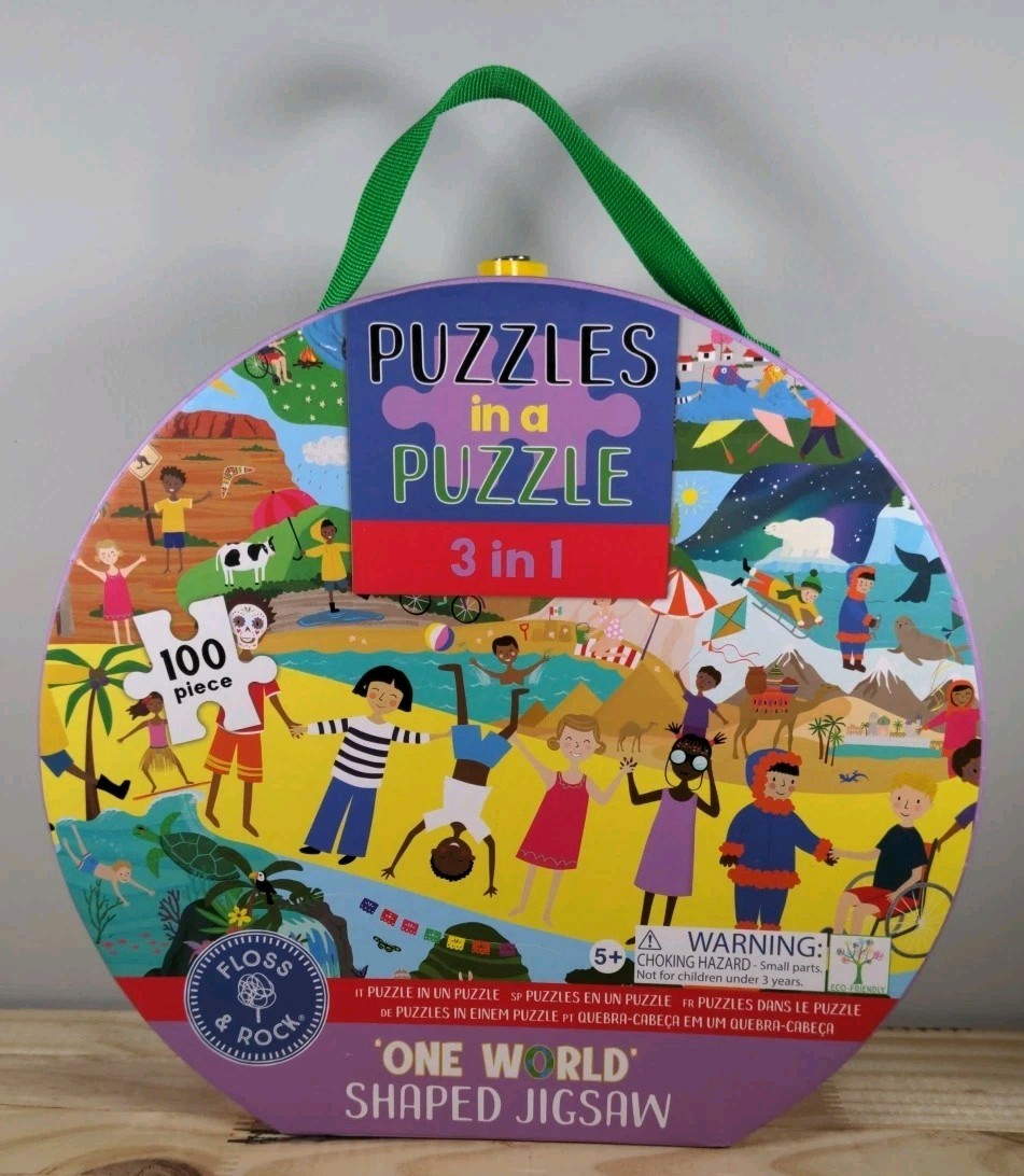 Floss & Rock "One World" 3-in-1 Jigsaw Puzzle – 100 Pieces – New